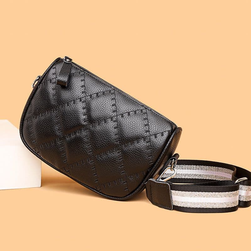 image-Genuine Leather Small Square Crossbody Bag for Women Black