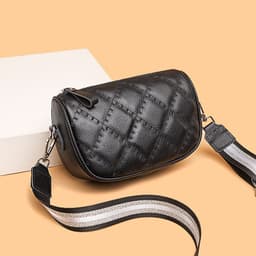 image-Genuine Leather Small Square Crossbody Bag for Women Black