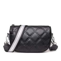 image-Genuine Leather Small Square Crossbody Bag for Women Black