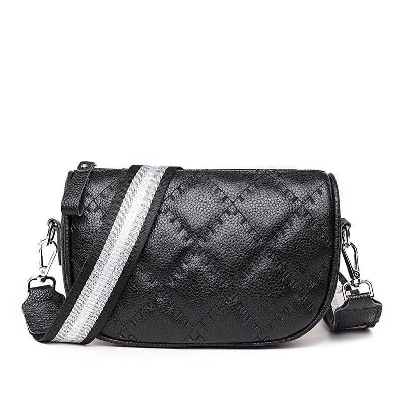 image-Genuine Leather Small Square Crossbody Bag for Women Black