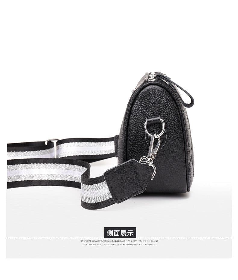 image-Genuine Leather Small Square Crossbody Bag for Women Black