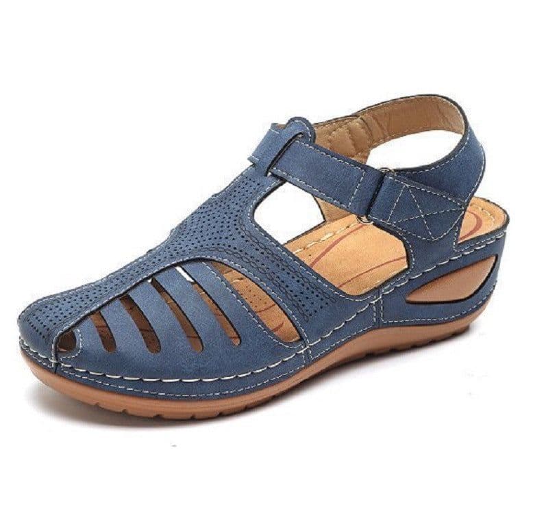 image-Women's Roman Sandals Round Toe PU Leather Brown Size 43