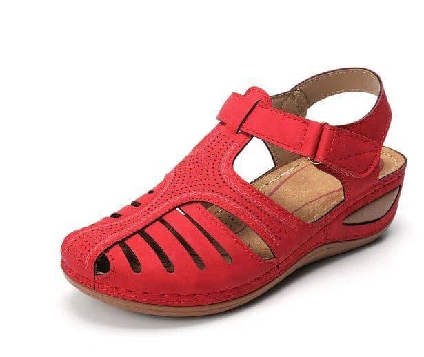image-Women's Roman Sandals Round Toe PU Leather Brown Size 43