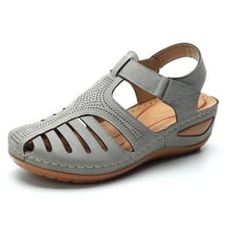 image-Women's Roman Sandals Round Toe PU Leather Brown Size 43