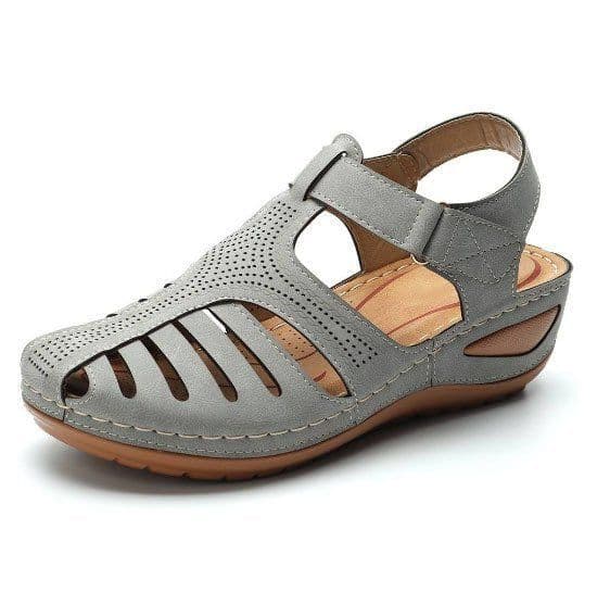 image-Women's Roman Sandals Round Toe PU Leather Brown Size 43