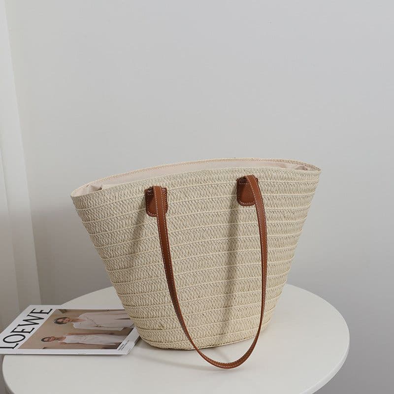 image-Straw Woven Tote Bag Large Capacity Beach Shoulder Bag Women