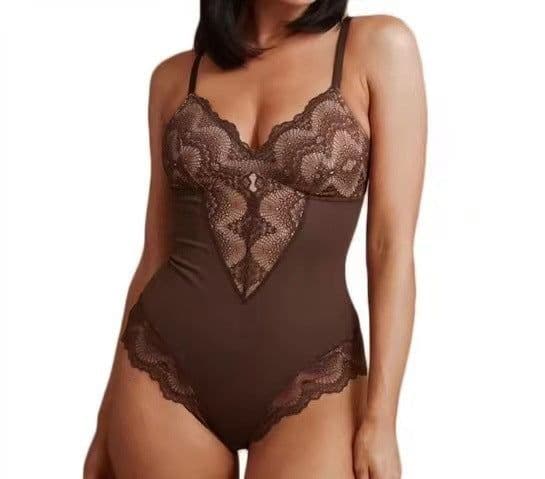 image-Rong Yu Nylon Halter Bodysuit 4XL Dark Brown