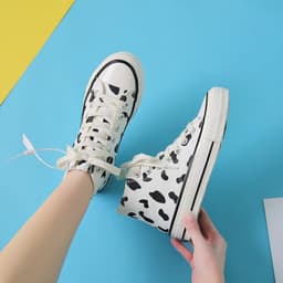 image-Hua Wusha Canvas High-Top Sneakers Cow Pattern Black White