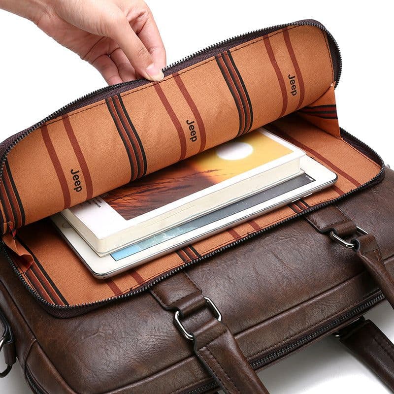 image-Men's PU Leather Business Briefcase 15" Laptop Bag