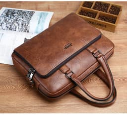 image-Men's PU Leather Business Briefcase 15" Laptop Bag