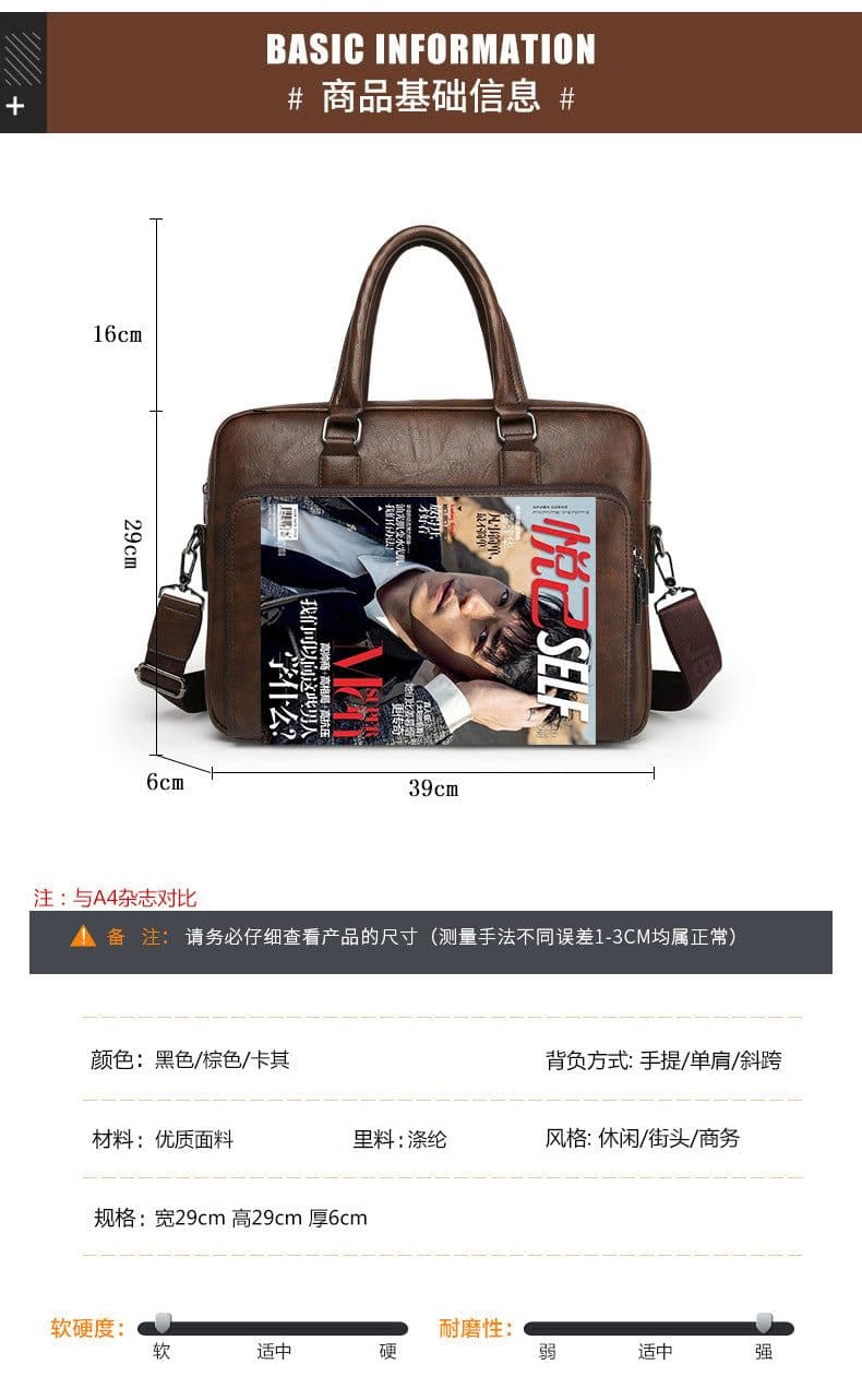 image-Men's PU Leather Business Briefcase 15" Laptop Bag