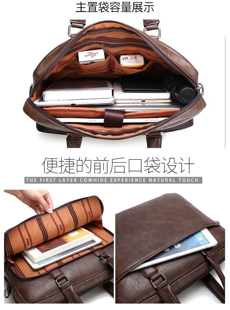 image-Men's PU Leather Business Briefcase 15" Laptop Bag
