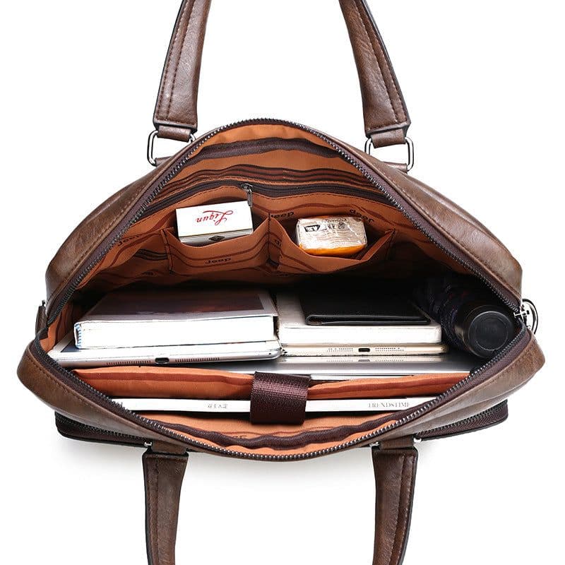 image-Men's PU Leather Business Briefcase 15" Laptop Bag