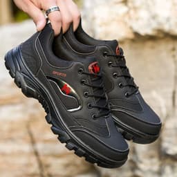 image-Men's Casual Sports Shoes Round Toe Rubber Sole PU Upper Gray