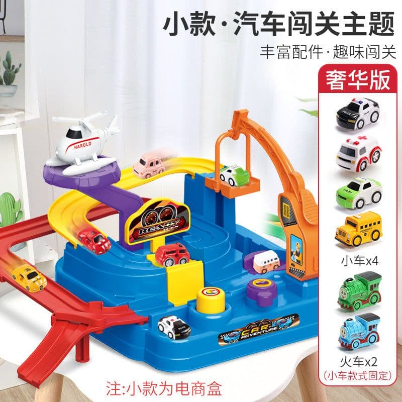 image-Children's Adventure Track Car Set with 6 Cars & Timer Ages 4-6