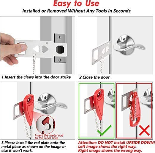image-Portable Travel Door Lock Stainless Steel Anti-Theft Security
