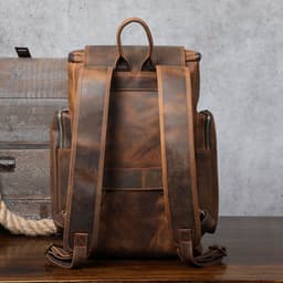 image-Men's Crazy Horse Leather Backpack Large Capacity Travel Bag