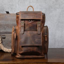 image-Men's Crazy Horse Leather Backpack Large Capacity Travel Bag