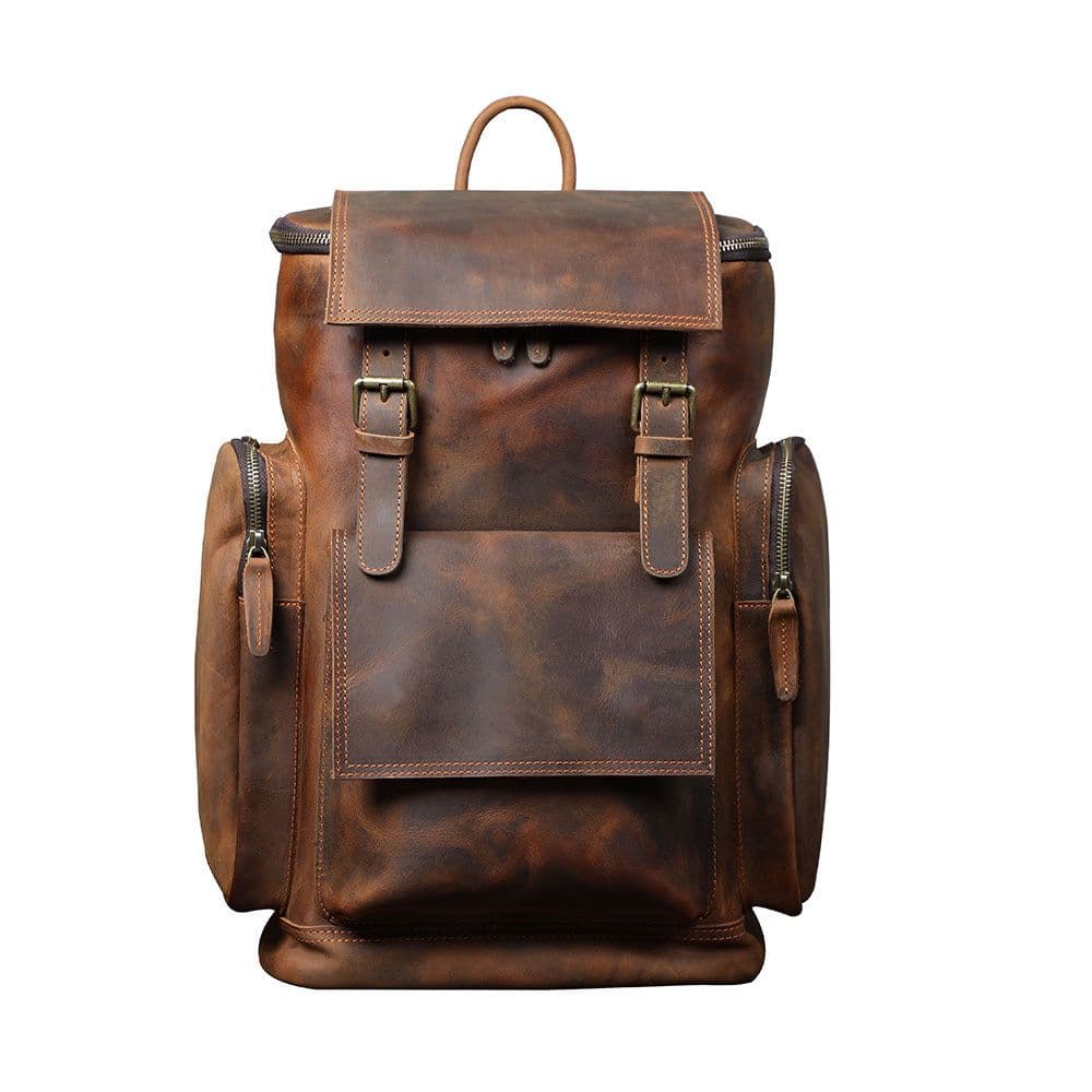 image-Men's Crazy Horse Leather Backpack Large Capacity Travel Bag
