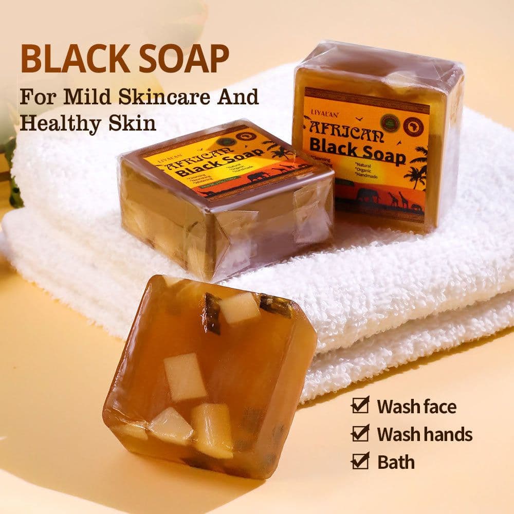 image-African Black Soap Body Cleansing Bath Soap 110g