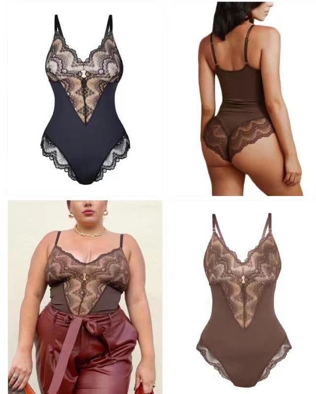 image-Women's Polyester Lace Stitching Jumpsuit Lingerie Black