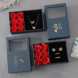image-Jewelry Box with Roses Gift Set Ring Necklace Earring Storage