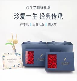 image-Jewelry Box with Roses Gift Set Ring Necklace Earring Storage