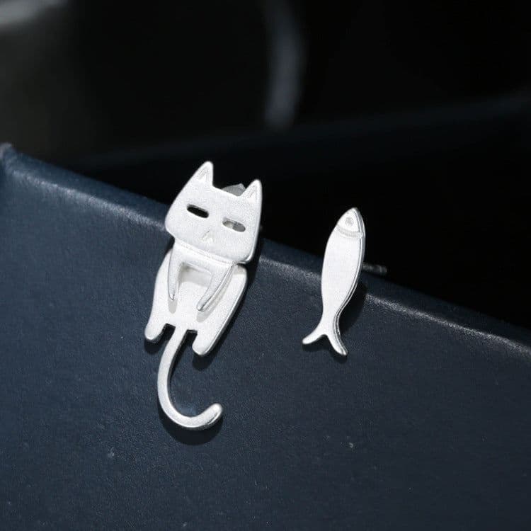 image-925 Sterling Silver Cat Fish Stud Earrings for Women