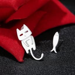 image-925 Sterling Silver Cat Fish Stud Earrings for Women