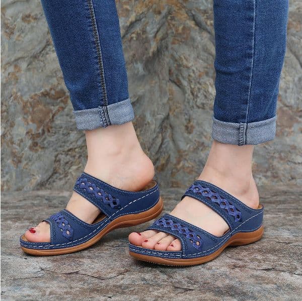 image-JinYin Women's Wedge Sandals Round Toe Casual Slip-On Shoes