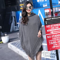 image-Women's Hooded Tassel Cashmere Cape Shawl Plus Size