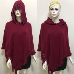 image-Women's Hooded Tassel Cashmere Cape Shawl Plus Size