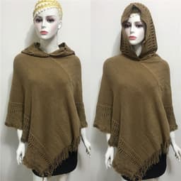image-Women's Hooded Tassel Cashmere Cape Shawl Plus Size