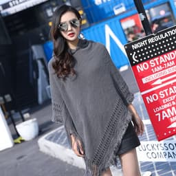 image-Women's Hooded Tassel Cashmere Cape Shawl Plus Size