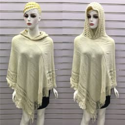 image-Women's Hooded Tassel Cashmere Cape Shawl Plus Size
