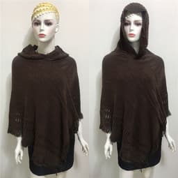 image-Women's Hooded Tassel Cashmere Cape Shawl Plus Size