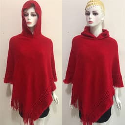 image-Women's Hooded Tassel Cashmere Cape Shawl Plus Size