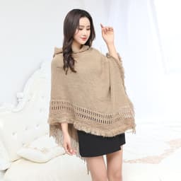 image-Women's Hooded Tassel Cashmere Cape Shawl Plus Size