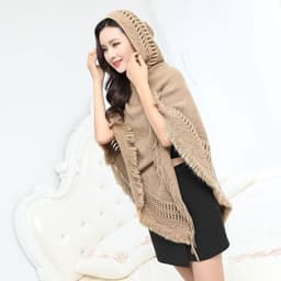image-Women's Hooded Tassel Cashmere Cape Shawl Plus Size