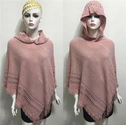 image-Women's Hooded Tassel Cashmere Cape Shawl Plus Size