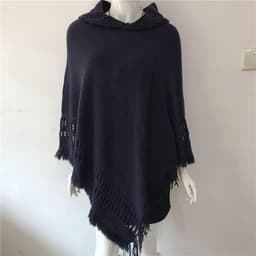 image-Women's Hooded Tassel Cashmere Cape Shawl Plus Size