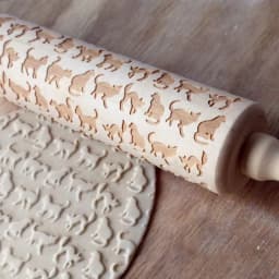 image-JM01028 Wooden Embossed Rolling Pin with Kitten Pattern