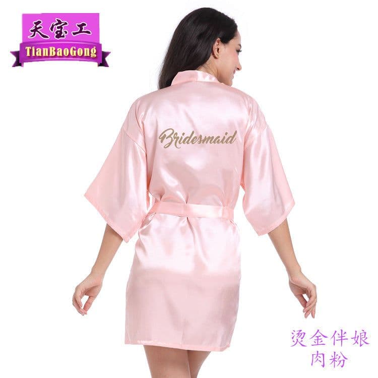 image-Women's Satin Silk Bridesmaid Robe Wedding Dressing Gown Cardigan