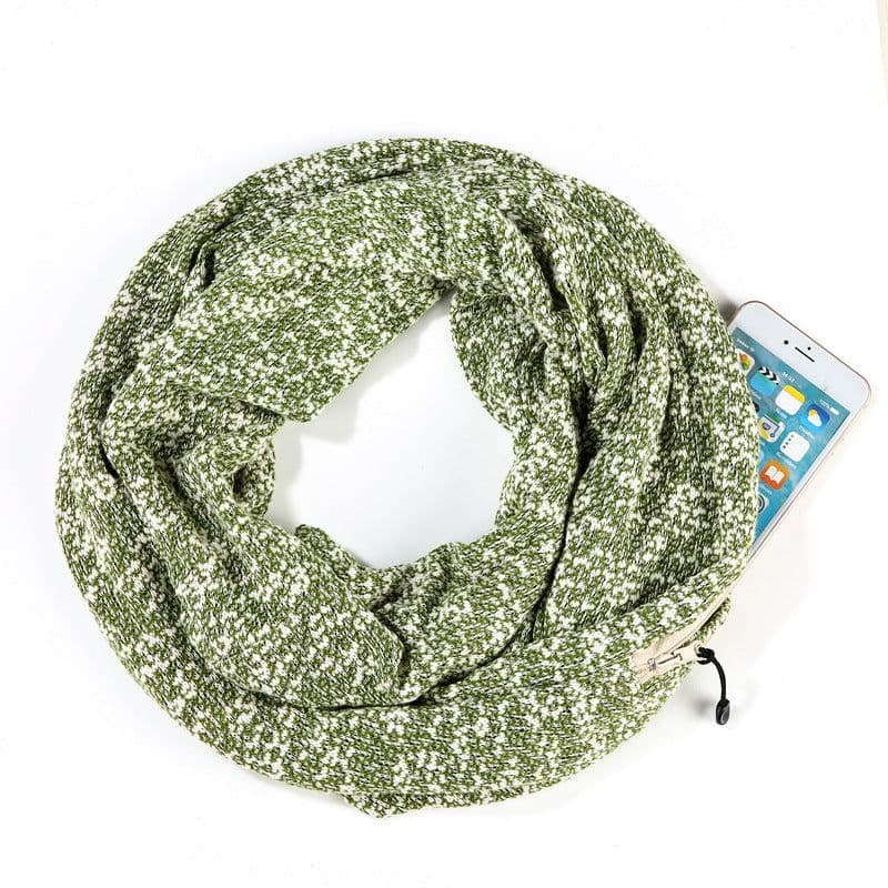 image-Unisex Pocket Scarf with Zipper 25x160cm Mixed-Color Wool