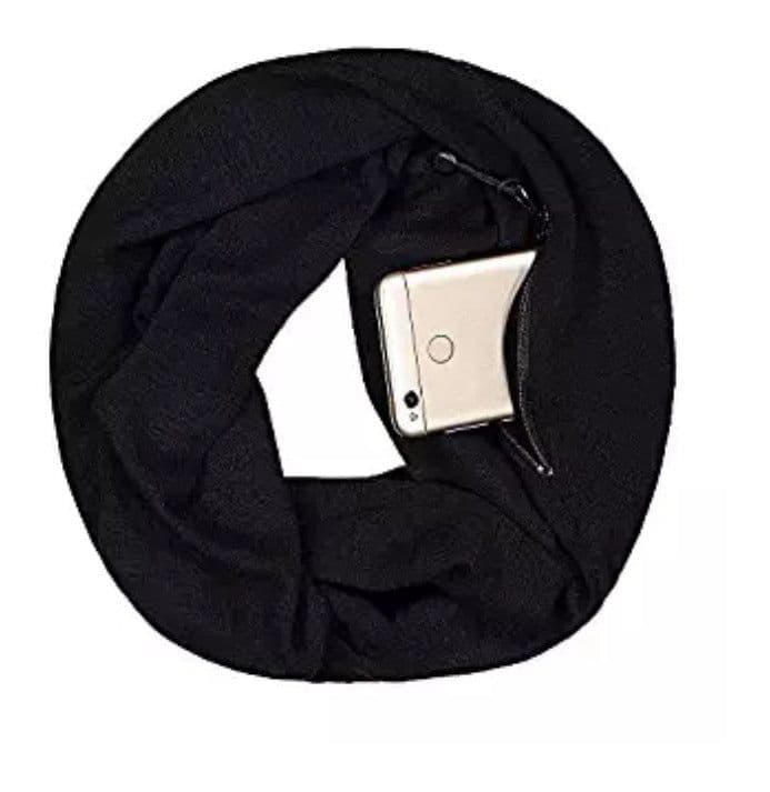 image-Unisex Pocket Scarf with Zipper 25x160cm Mixed-Color Wool