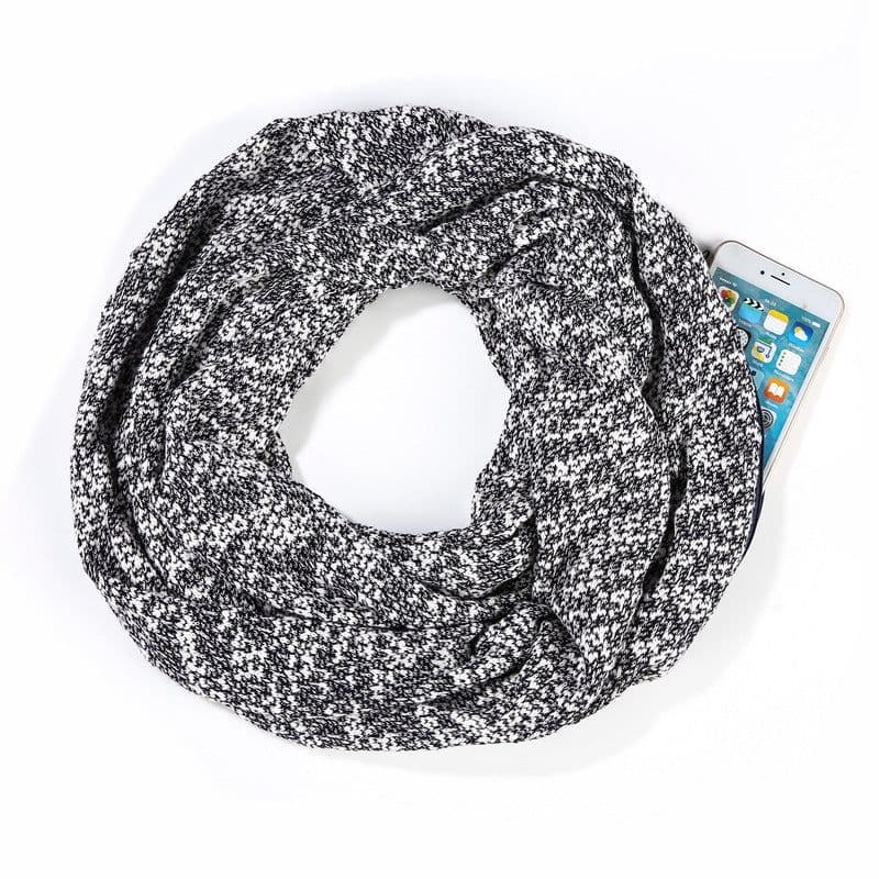image-Unisex Pocket Scarf with Zipper 25x160cm Mixed-Color Wool