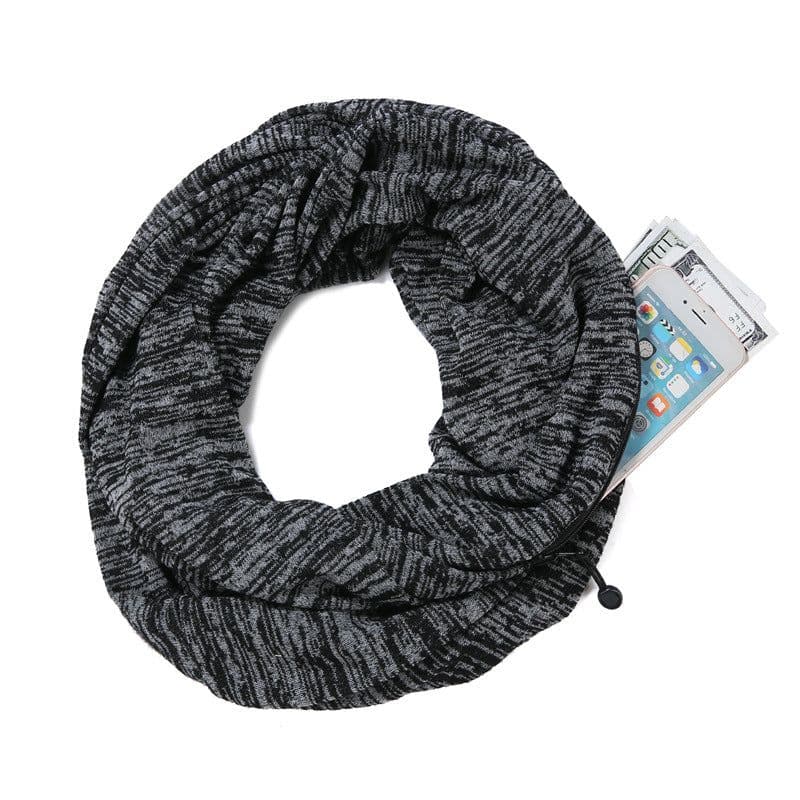 image-Unisex Pocket Scarf with Zipper 25x160cm Mixed-Color Wool