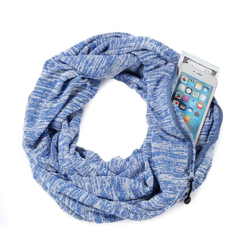 image-Unisex Pocket Scarf with Zipper 25x160cm Mixed-Color Wool