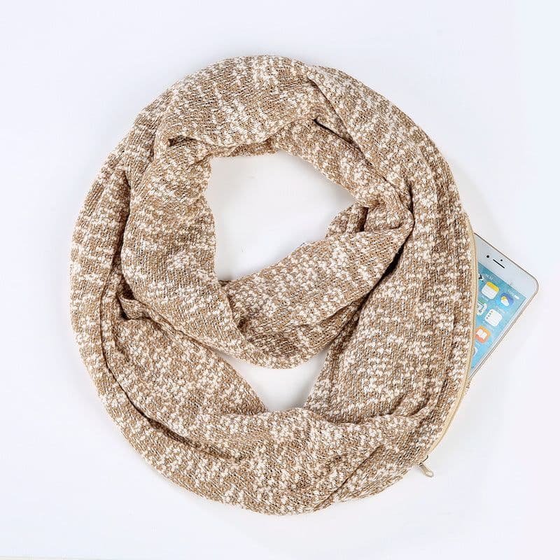 image-Unisex Pocket Scarf with Zipper 25x160cm Mixed-Color Wool