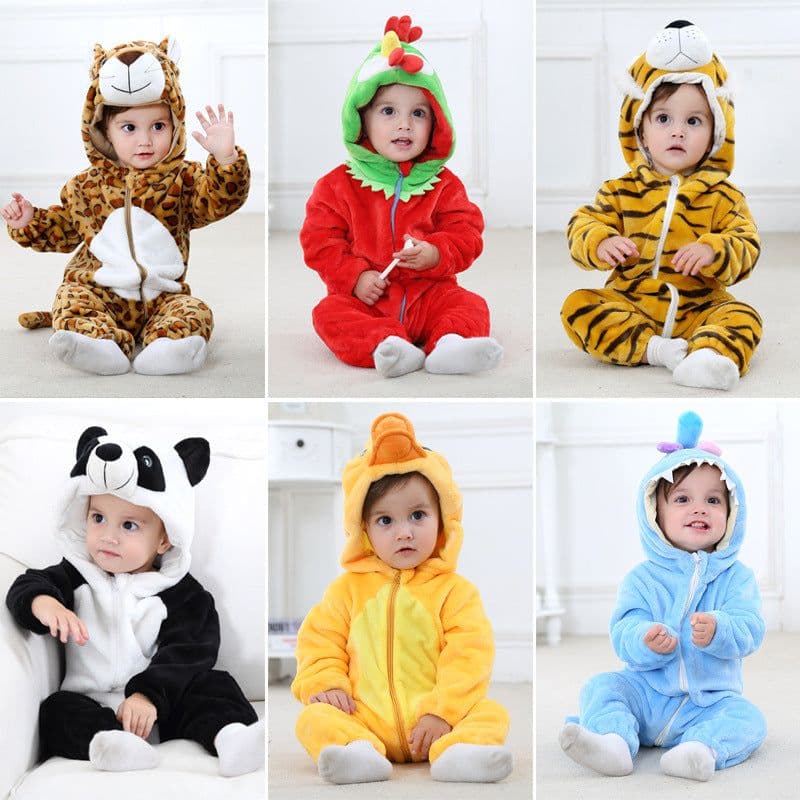 image-MICHLEY Baby Flannel Hooded Jumpsuit Long Sleeve Romper Costume